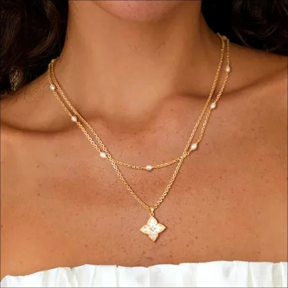14K Gold Plated Dainty Clover Pendant Necklace Adjustable Chain Charm